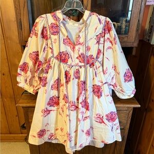 Entro Cream and Pink Floral Midi Dress